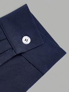 minisummer Women Fall Navy Mandarin Collar Waist Belt Shirt, Adjustable Buckle Back Strap Slim Fit Long Sleeve Office Blouse - Royal Blue - View 5