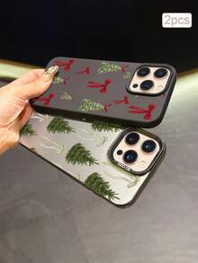 2pcs Christmas Tree Print TPU Shockproof Full Coverage Precision Protective Case Compatible With Apple 11/12/13/14/15/16/16Pro/16ProMax/17/17pro/17ProMax/18pro 18ProMax - Multicolor - View 5