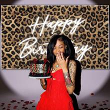 1pc Happy Birthday Backdrop Leopard Print, Cheetah Print Birthday Decorations Backdrop Banner For Women Cheetah Leopard Party Decorations For Wall, Photography Background - View 5
