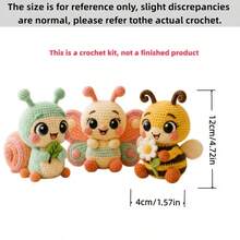 DIY Crochet Material Kit]3 Styles Insect Plush Set Snail/Butterfly/Honeybee Beginner Friendly One-Stop Material Kit Yarn Knitting Ornament Gift For Girlfriend And Best Friend - C-Multicolor Set - View 2