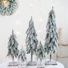 Mini Christmas Tree With Frosted Wooden Base Bottle Brush Tree, Plastic Winter Snow Scene Decoration, Desktop Artificial Tree For Christmas Party Home Decor - Multicolor - View 3
