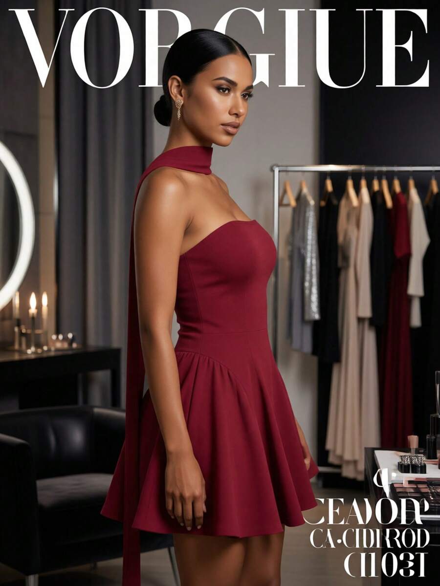 Women Short Dresses - Burgundy - View 1