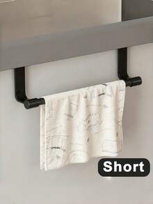 1pc Black Stainless Steel No-Drill Towel Rack, Single Bar Towel Rack, Cabinet Door Hanging Towel Bar, Long Dishcloth Rack, Suitable For Bath Towels, Bath Towels And Hand Towels, Kitchen Cabinet Door Dishcloth Hook. Perfect For Bathroom And Kitchen Towel Storage, Space-Saving, Suitable For Home Use. - Black - View 7
