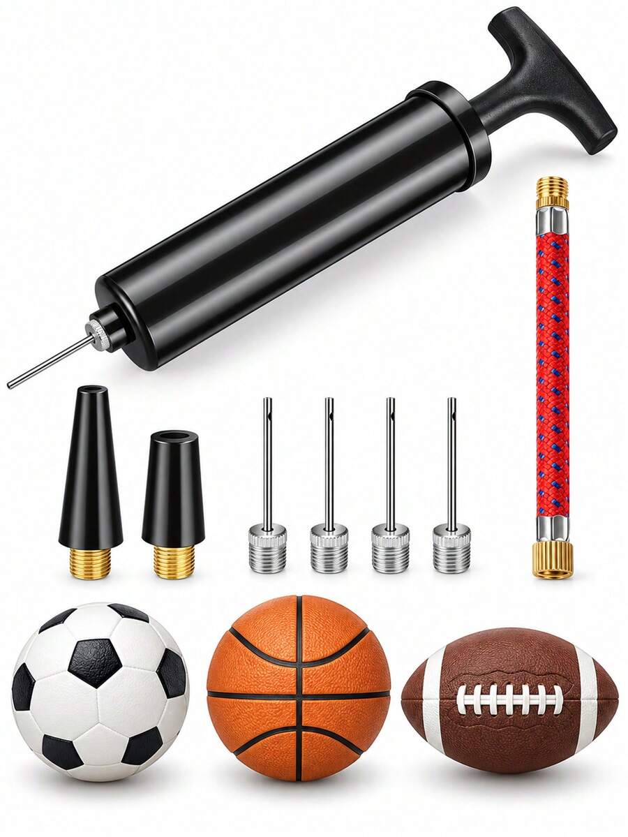 Portable Ball Pump Hand Air Pump With 5 Needles 2 Nozzle 1 Extension Hose Balloon Pump Hand Air Balls Pump Inflatable Kit Great For Basketball Football Volleyball Soccer Water Ball Rugby Balloon And Swimming Inflatable Toy Essentials Accessories
