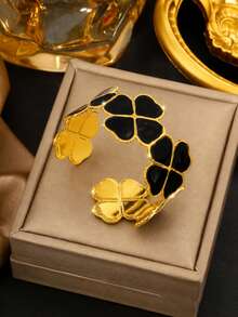 VceTd 1件時尚優雅風格不鏽鋼女款手鍊，四葉草設計，適合女性日常配戴或旅行度假 - 金黃色 - 查看 7