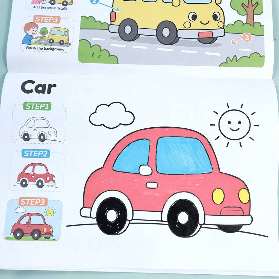 Children's Step-By-Step Coloring Book Farm Animals Cars Bus Simple Tracing Coloring Book Large Pattern Thick Lines Easy To Color Practice Workbook Back To School Learning Supplies Student Holiday Learning Gift
