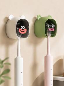 1pc Cartoon Wall Mounted Toothbrush Holder, No Drill Electric Toothbrush Storage Rack With Drain Holes & Dust Cover, Waterproof Bathroom Organizer, Space Saving Toothbrush Stand - Multicolor - View 6