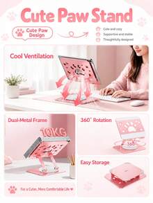 Foldable Adjustable Laptop Stand, Cute Cat Paw Design, Desktop Laptop Base With Ventilation And Heat Dissipation Function, Multi-Angle Support For Tablets And Laptops, Home Office Desktop Accessory - Type a - View 4