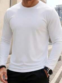 3pcs/Pack Men's Spring/Autumn Sports T-Shirt, Solid Color Long Sleeve Classic Versatile Fashion Top - Multicolor - View 10