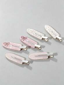 1/3/6pcs Cute Sweet Style Pink Seamless Crocodile Hair Clips, Gentle Girl Style Floral Polka Dot Side Bangs Clips, Rhinestone Bow Hair Clips For Women - Pink - View 2
