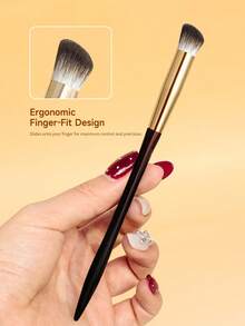 Fan-Shaped Makeup Brush, Soft Face Brush Head, Highlighter Brush, Portable Wooden Handle - Chocolate Brown - View 4