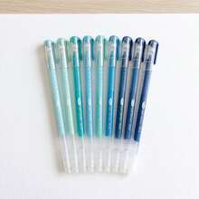 9PCS Cool Blue & Cyan Straight Barrel Neutral Pen Set, Multi-Shade Blue Ink Combination, Cap Protects Nib, Daily Writing Journaling Highlighting Note-Taking Tool - Blue Set - View 2