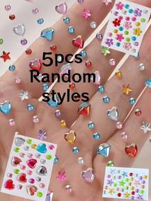 Stiker Permata Berkilau 3D Warna Pelangi, 2 buah Stiker Payet Berbentuk Hati & Bintang Berkilau dengan Desain Rhinestone Perekat Diri, Cocok untuk Riasan & Pakaian, Dekorasi Wajah Berlian Aneka Warna, Cocok untuk Acara Pesta Hari Valentine - MultiWarna - View 10