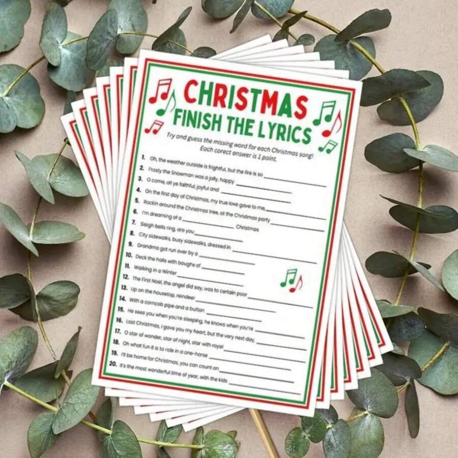 20pcs Christmas Lyrics Fill-In-The-Blank Cards, Holiday Party Game Interaction Cards, Birthday Party Decoration Cards - Sets - View 1