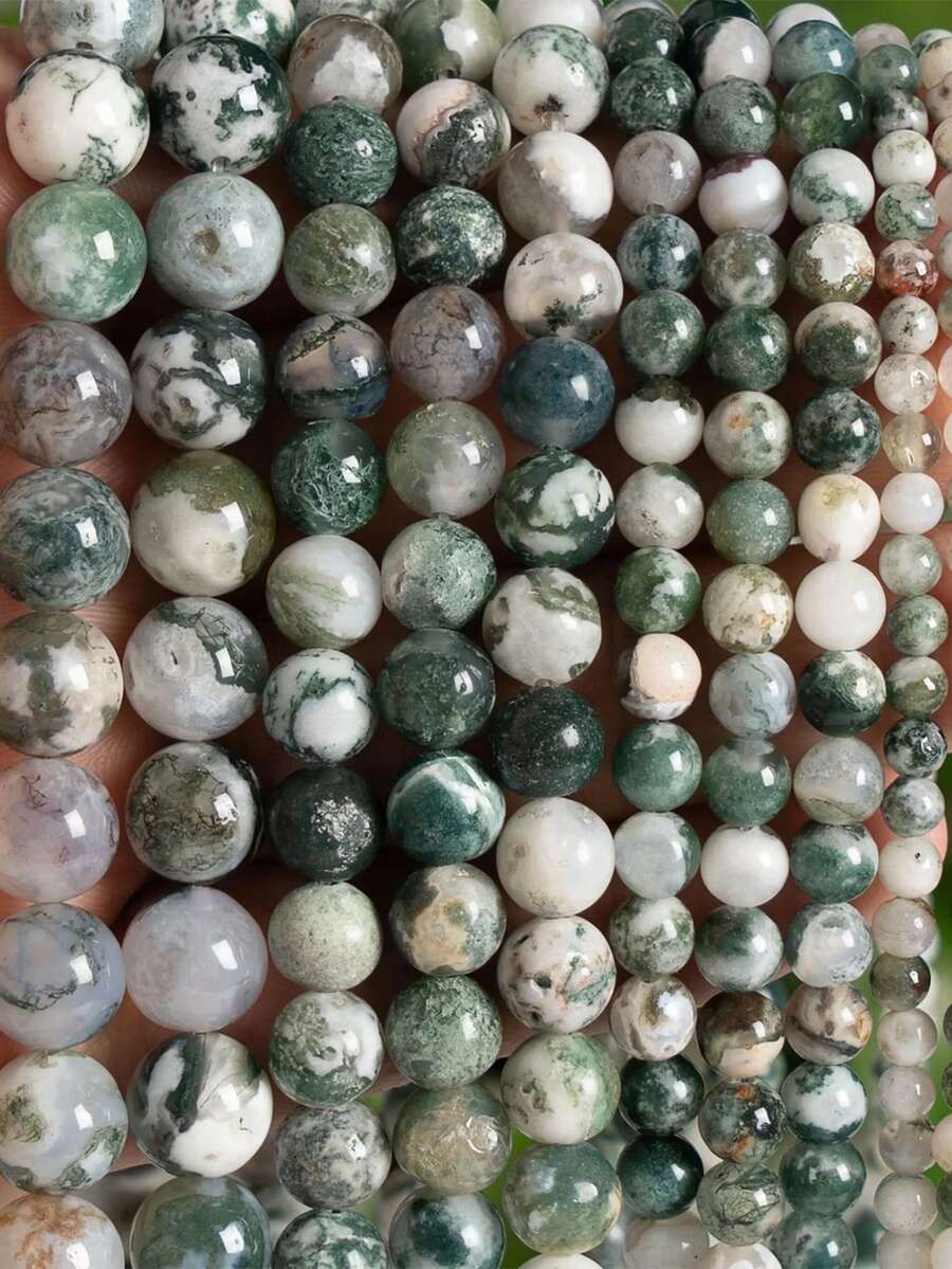4 6 8 10mm Natural Tree Agate Stone Diy Beads Healing Stone For Lovers Jewelry Making Diy Bracelet Necklace Keychain Making Supplies Accessories - Multicolor - View 1
