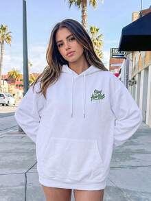 Women's Street Style Long Letter Print Sweatshirt, With Pockets, Knit Fabric, Casual Print - White - View 4