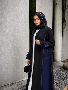 Hafizah Women's Spring/Autumn Casual Blue Trim Decorated Blazer Collar Design Fashion Versatile Elegant Trench Coat - Black - View 4