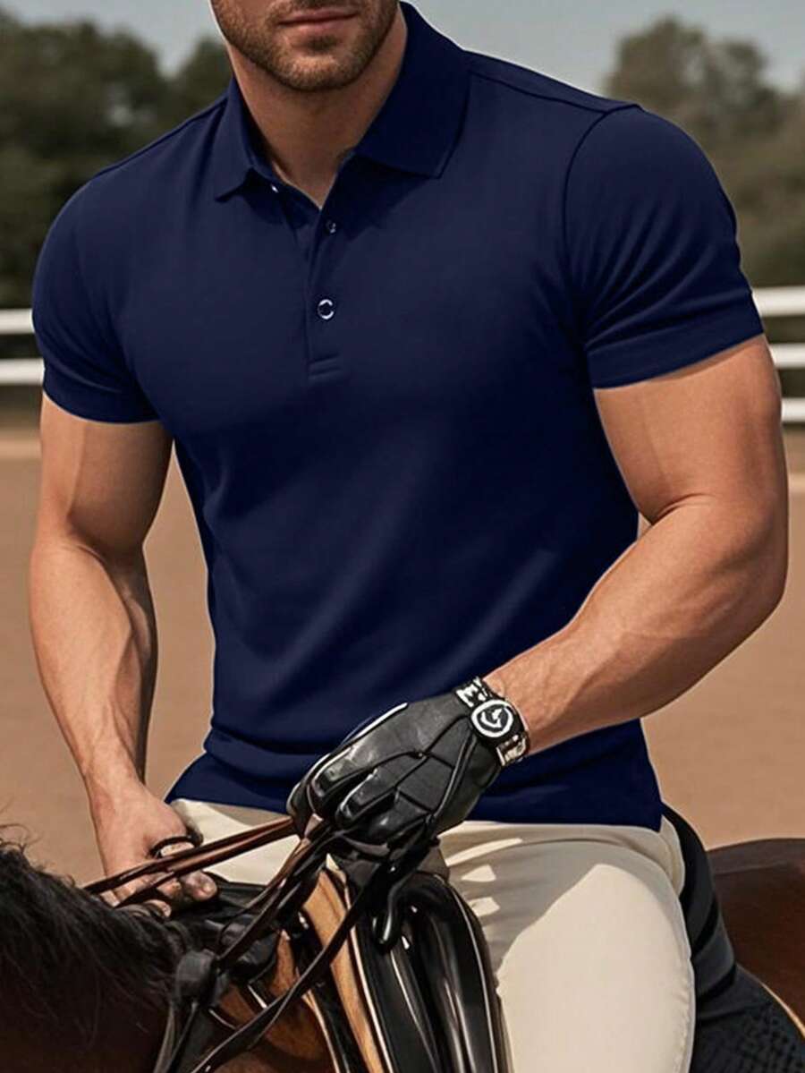 男士夏季時尚百搭商務休閒極簡短袖 Polo 衫 - 藏蓝色 - 查看 1