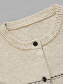 Men Autumn‑Winter Geometric Fair Isle Knit Cardigan, Button Front Long Sleeve Relaxed Sweater, Old Money Style For Holiday Festival Daily Wear - Apricot - View 4