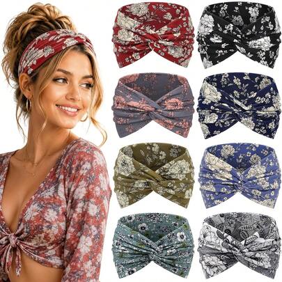 4-Piece Bohemian-Style Women's Yoga Wide Headbands, Comfortable Non-Slip Elastic Headbands, Casual And Fashionable Hair Accessories For Women