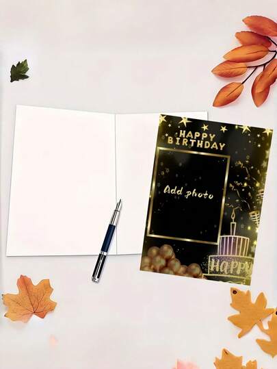 1/3/5/10/20/30/50/100 Sets Premium Black & Gold Party Style Birthday Cards With Shiny Gold Stars, Balloons, Cakes And Colorful Stripes, Customizable Photo Cards, Luxury Night Atmosphere Decoration Commemorative Cards, Suitable For Christmas, Easter, Wedding, Mother's Day, Father's Day, Valentine's Day, Customizable Products, Customized Gifts, Illustrations, Photos, Best Friend Gifts, Family Gifts, Birthday Gifts, Gifts For Boyfriend, Girlfriend, Family, Lover, Friends