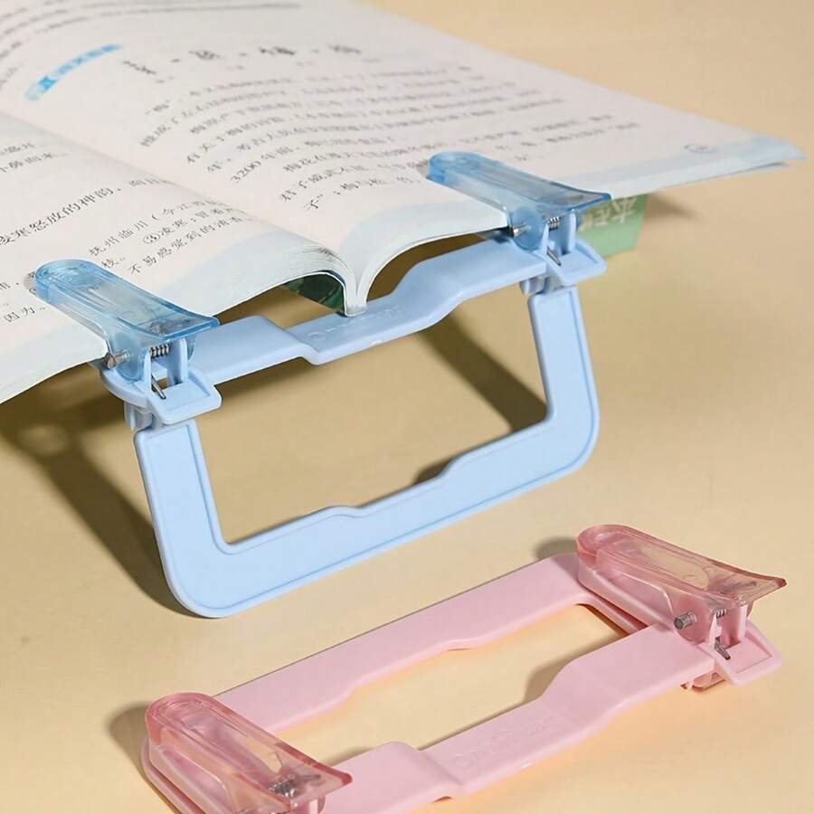 2/1pc Double Head Book Page Holder, Minimalist Study Style, Sturdy Plastic Foldable Design, Non-Blocking Reading Clip, For Book Lovers, Portable Textbook Fixing Stand, Ideal For Desk Study & Reading Practice - Multicolor - View 1