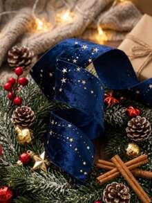 Star Print Plush Ribbon Roll, Multi-Color Fabric Ribbon, Suitable For Christmas Gift Wrapping And DIY Crafts, Perfect For Collectible Display And Storage, Ideal For Plush Doll Collection, Perfect For Wreath, Bow Making And Holiday Decoration Styling - Multicolor - View 10