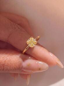 1pc Single Diamond Ring, Women's Style, Suitable For Parties And Events, Exquisite Jewelry, Girlfriend Anniversary Gift - Single Diamond Square - View 5