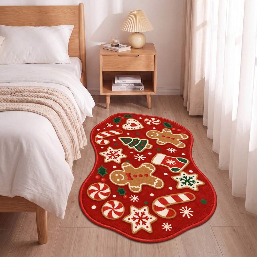 1pc, Washable Non-Slip Christmas Shaped Velvet Rug, Non-Slip Bottom With Soft Delicate Surface, Suitable For Living Room, Bedroom, Bedside, Entrance, Living Room, Bedroom, Bathroom, Kitchen, Machine Washable And Hand Washable, Wear-Resistant And Easy To Clean, Modern Home Decor, Bedroom Bathroom Decor Rug, Christmas Decoration Item, Housewarming Gift, Christmas Gift, Moving Gift And Other Occasions, Rugs, Carpet, Christmas Rug, Christmas Gift/Decor, Rugs For Bedroom, Rug For Bedroom, Carpet Living Room, Washable Rug, - C - View 1