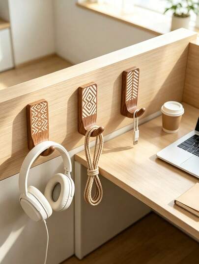 12pcs Wooden Wall Hooks, Modern Farmhouse Geometric Pattern Decorative Coat Hooks, Rustic Entryway Living Room Mudroom Wall Mounted Storage Organizer Rack For Hanging Clothes, Jackets, Keys, Hats, Bags, Home Decor Accents, Mother's Day Gift