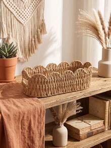 1pc Woven Basket, Multi-Purpose Storage Bin, Suitable For Kitchen, Bathroom, Bedroom, Living Room, Dorm And Office, Fits Countertop, Shelf, Vanity, Fashion Home And Farmhouse Decor - Khaki - View 4