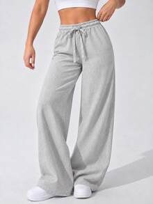High Waist Wide Leg Sweatpants For Women Drawstring Casual Loose Fit Lounge Pants For Daily Wear Yoga Training And Home - Beige - View 3