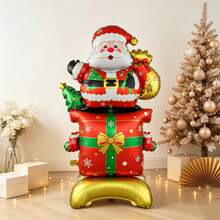 1pc 150cm Gold Base Christmas Gift Box Santa Claus Cartoon Design Christmas Party Decoration Toy Balloon Set - View 3