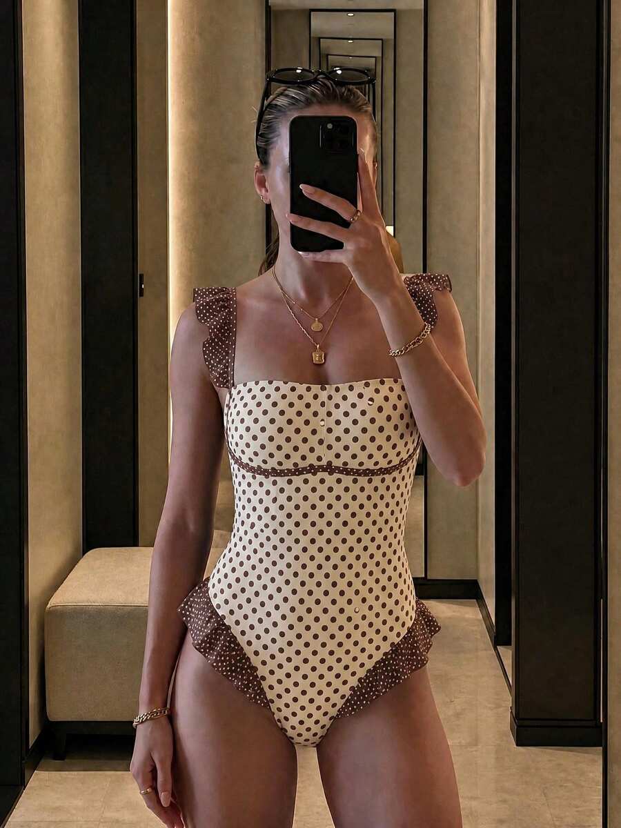 新款性感夏季條紋高彈力休閒海灘度假約會派對女款一件式細肩帶泳衣 - 彩色 - 查看 1