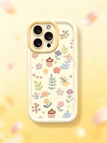 1pc Autumn Cute Pastel Floral & Acorn Print Soft Silicone Wrist Lanyard Phone Case, Shockproof Full Camera Lens Protection Cover Compatible For IPhone11/12/13/14/15/16 Pro, Pro Max/PLUS - Multicolor - View 4
