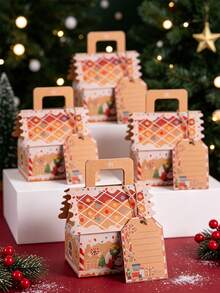 10pcs/50pcs/Pack Christmas Party Gift Candy Favor Boxes, Handheld Paper Boxes, Christmas Decoration Atmosphere Paper Boxes, 3D Christmas House - View 14