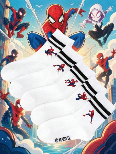 Disney 1/5 pares de calcetines cortos deportivos para niños, calcetines finos y transpirables para primavera/verano, ligeros, de secado rápido y sin humedad, estilo callejero cool con dibujos animados, calcetines invisibles de corte bajo, adecuados para uso diario/deportes escolares/juego al aire libre/fiesta temática/ocio de fin de semana, base blanca pura + patrón de bordado dinámico oscilante, puño elástico con doble raya negra clásica, ajuste suave sin deslizamiento, para niños