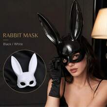 Women's Rabbit Ear Mask, Black/White Optional, Halloween Costume Party Cosplay Half Face Party Accessory - A - View 4