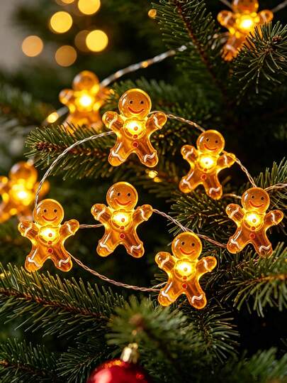 1pc Gingerbread Man LED String Lights, Cute Gingerbread Decoration, Gingerbread Man Candy String Lights, Suitable For Christmas Party Decoration, Home Decor, Wedding, Room Decoration, Christmas Tree Hanging Decor (Battery Not Included)