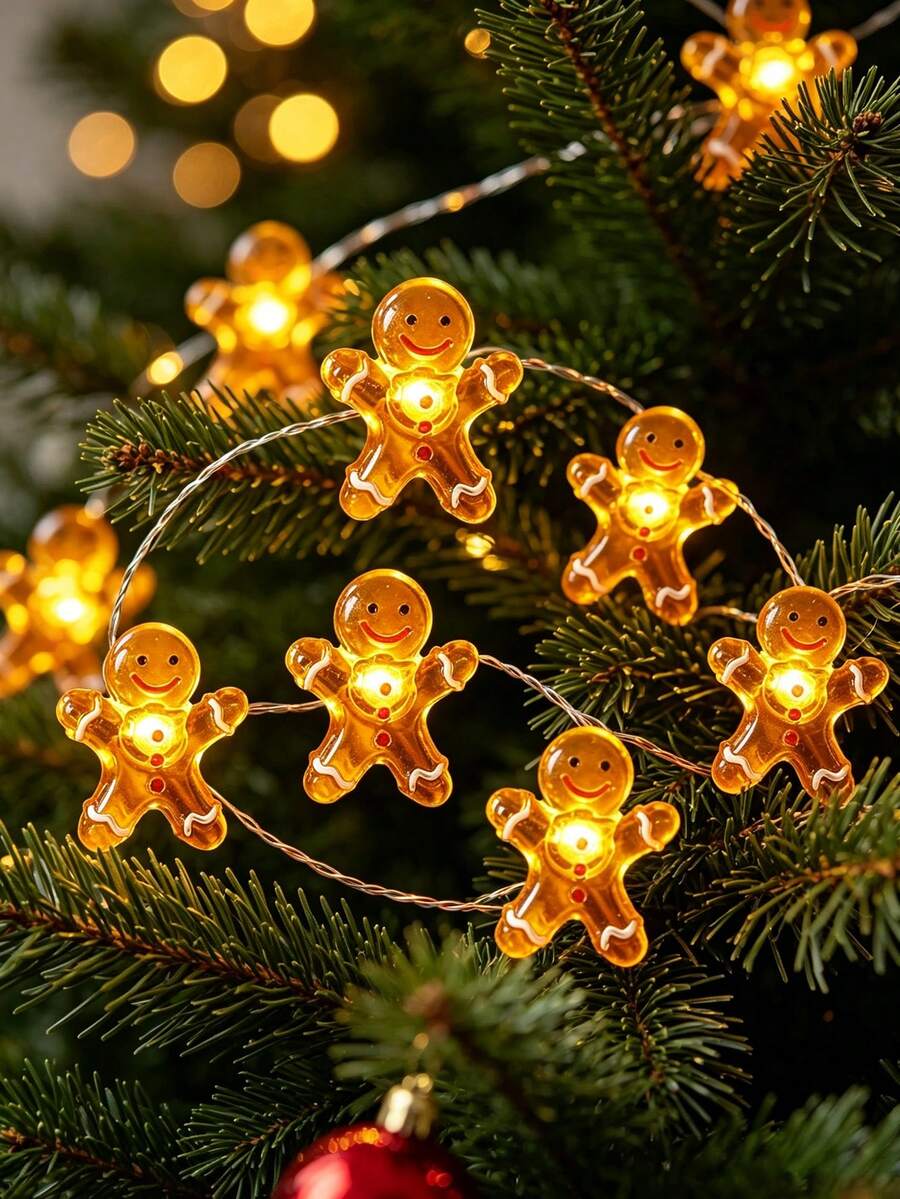 1pc Gingerbread Man LED String Lights, Cute Gingerbread Decoration, Gingerbread Man Candy String Lights, Suitable For Christmas Party Decoration, Home Decor, Wedding, Room Decoration, Christmas Tree Hanging Decor (Battery Not Included) - Multicolor - View 1