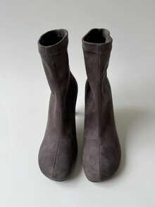 Square Toe Elastic Slim Boots 2025 New Autumn/Winter French Vintage Commute Elegant Fashion Versatile Soft Sole Boots - Grey - View 4