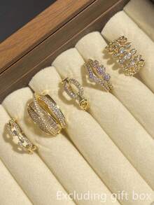 Set Of 5 Romantic Cubic Zirconia Rings, Women's Wedding Anniversary Gift (Gift Box Not Included) - 1# - View 7