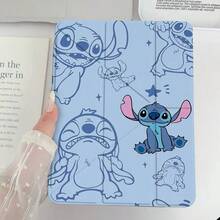 Ốp bảo vệ máy tính bảng Disney Stitch hoạt hình có giá đỡ đa nếp gấp, thiết kế nắp gập, khe cắm bút cảm ứng Bluetooth, in hình nhân vật Stitch hoạt hình, viền dày chống sốc và chống rơi, nhiều chế độ gập cho các góc nhìn khác nhau, thiết kế nghệ thuật, tương thích với các mẫu iPad/Air/Pro - Màu xanh lam - Xem 21