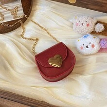 Vintage Litchi Texture Mini Saddle Bag, Heart Metal Lock Chain Crossbody Bag, Versatile Coin Purse For Girls - A - View 8