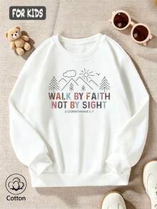 Children's Casual Round-Neck Sweatshirt, Long-Sleeve Round-Neck Sweatshirt With Hill Cartoon Print - White - View 3