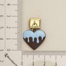 1pc Cute Chocolate Blue Enamel Zinc Alloy Charm, Heart Star Bow Bear Dangle Pendant For DIY Bracelet Necklace Jewelry Making - Blue and Coffee Color-block Design - View 33