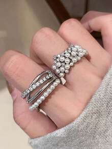 1pc Luxury Niche High-End Crown Fashion Elegant Versatile Index Finger Ring Multi-Layer Sparkling Rhinestone Pearl Ring For Women - Multicolor - View 1