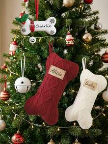 1/2pcs Personalized Pet Christmas Stocking Dog Bone Ornament Set, Custom Pet Christmas Stocking, Holiday Decor Stocking, Festive Tree Hanging For Dog Owners, Unique Xmas Gift For Pet Lover - Multicolor - View 4