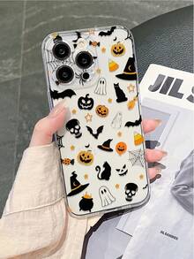 1 قطعة بطانية هاتف TPU شفاف ناعم بنمط عناصر هالوين، تصميم طباعة ممزوج بذكاء، إبداعي وممتع، أسلوب فريد، حماية كاملة للكاميرا، مقاوم للصدمات، مضاد للسقوط، مقاوم للغبار، مقاوم للماء، إحساس فاخر بسيط كلاسيكي، جوي، أسلوب إنستغرام، أسلوب عتيق، متوافق مع 17Pro Max/17/17Pro/16promax/16/15/14/13/12/11/7/8/XR/XS وجميع سلسلة Plus/Pro/Pro Max - شفاف - مشاهدة 6