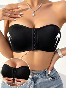 2pcs Women's Front Closure Wireless Support Bra, Summer Bandeau Lingerie, Soft & Comfortable Underwear - Multicolor - View 5